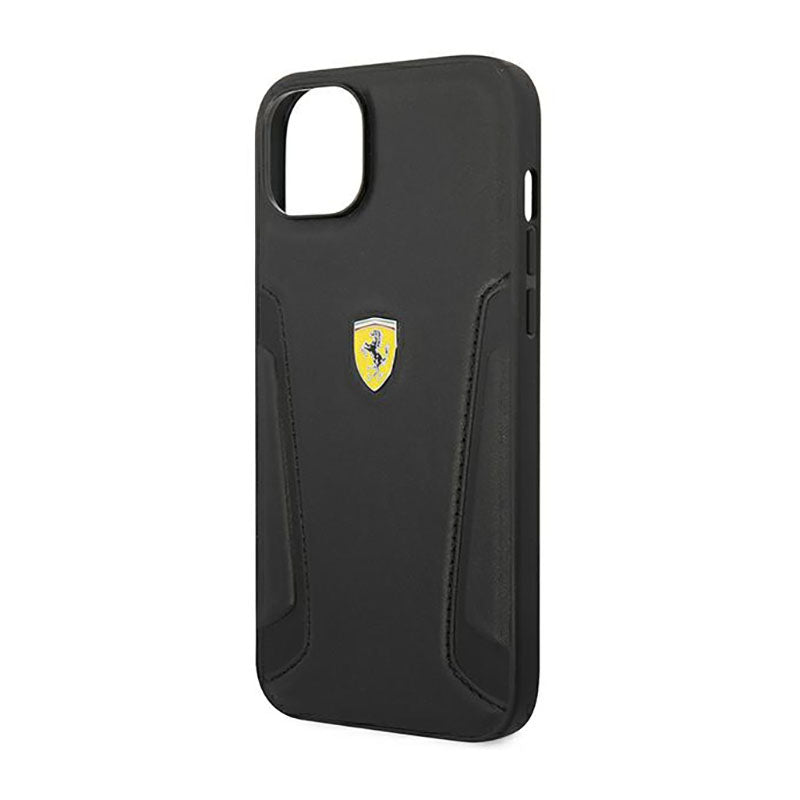 Ferrari Leather Stamp Sides - dėklas, skirtas iPhone 14 Plus (juoda)
