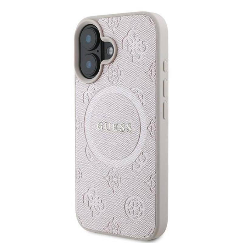 Guess Saffiano Peony Classic Logo MagSafe – dėklas iPhone 16 Plus (rožinis)