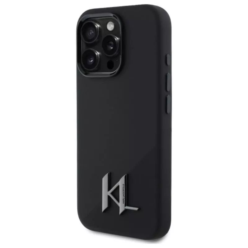 Karl Lagerfeld Silikoninis Shadow Metal Initial MagSafe – dėklas, skirtas iPhone 16 Pro (juodas)