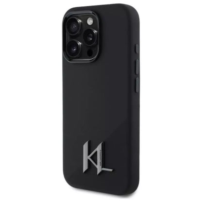 Karl Lagerfeld Silikoninis Shadow Metal Initial MagSafe – dėklas, skirtas iPhone 16 Pro (juodas)