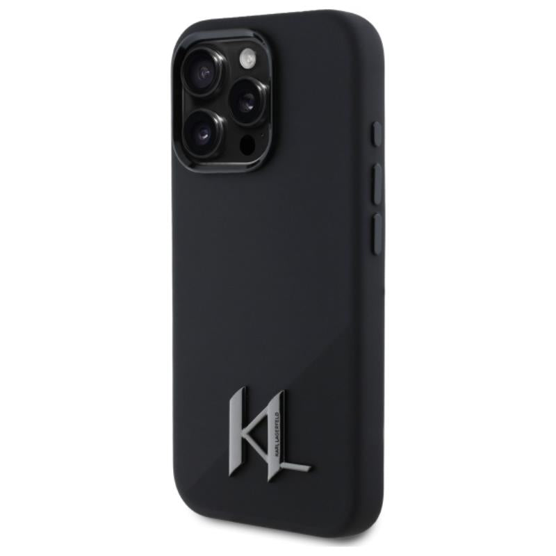 Karl Lagerfeld Silikoninis Shadow Metal Initial MagSafe – dėklas, skirtas iPhone 16 Pro (juodas)