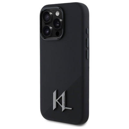 Karl Lagerfeld Silikoninis Shadow Metal Initial MagSafe – dėklas, skirtas iPhone 16 Pro (juodas)