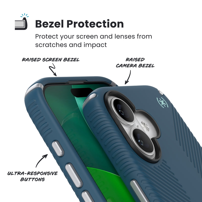 Speck Presidio2 Grip MagSafe - Dėklas telefonui iPhone 17 (Deep Sea/Silver Metallic)