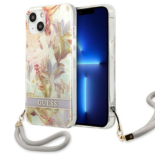 Guess Flower Cord - dėklas iPhone 13 mini (violetinis)