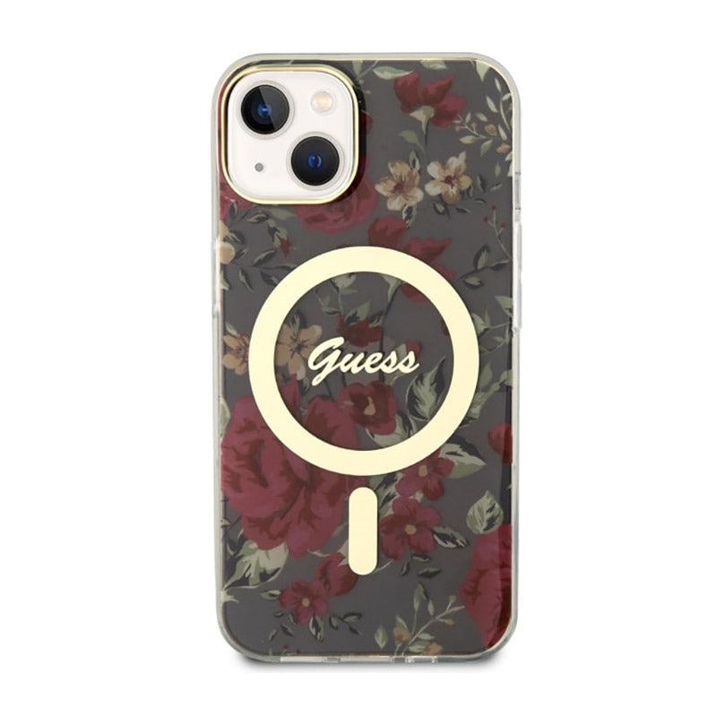 Guess Flower MagSafe – dėklas, skirtas iPhone 14 Plus (žalias)
