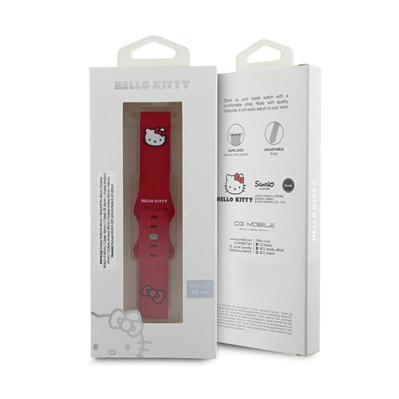 „Hello Kitty“ silikoninis „Kitty Head“ – universalus 20 mm išmaniojo laikrodžio dirželis (raudonas)