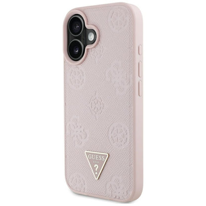 Guess Grained Hot Stamp Peony Triangle Logo MagSafe - „iPhone 16“ dėklas (rožinis)