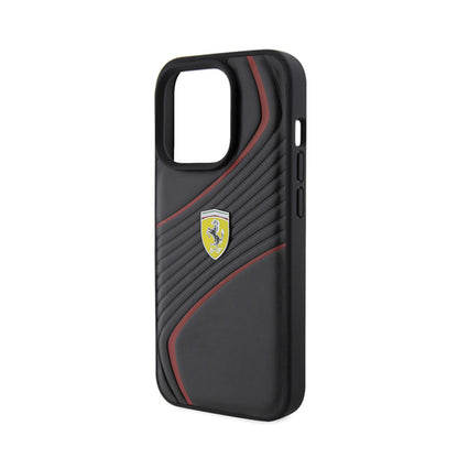 Ferrari Twist Metal Logo – dėklas, skirtas „iPhone 15 Pro“ (juodas)