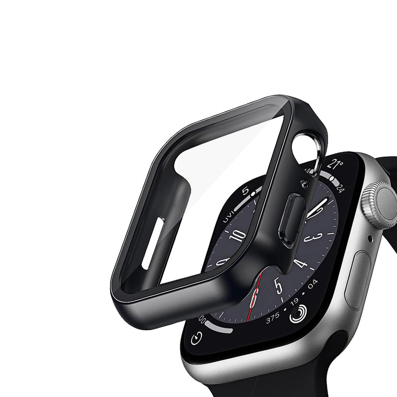 Crong Hybrid laikrodžio dėklas – dėklas su stiklu, skirtas Apple Watch 44 mm (juodas)