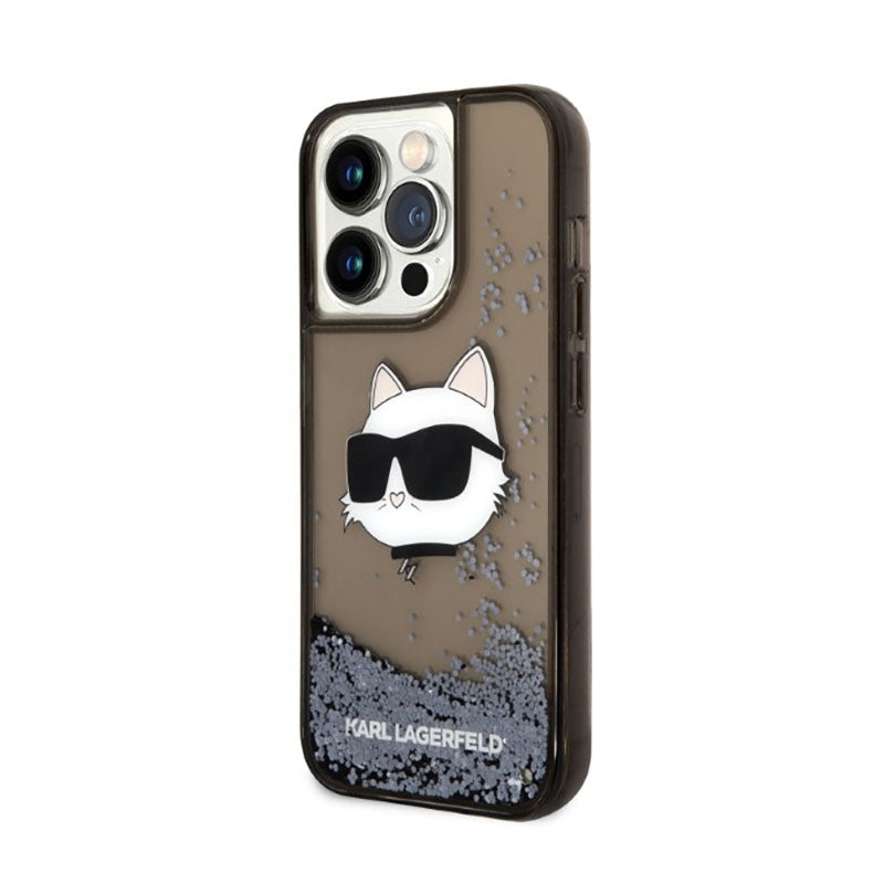Karl Lagerfeld Liquid Glitter NFT Choupette Head – dėklas, skirtas „iPhone 14 Pro Max“ (juodas)
