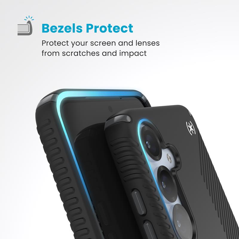 Speck Presidio2 Grip – Samsung Galaxy S25 / S24 dėklas (juodas/skalūno pilkumo/baltas)