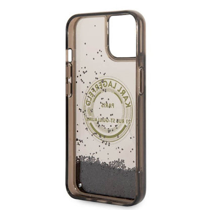 Karl Lagerfeld dėklas "Liquid Glitter Round RSG Logo" – dėklas skirtas iPhone 14 (Juodas)