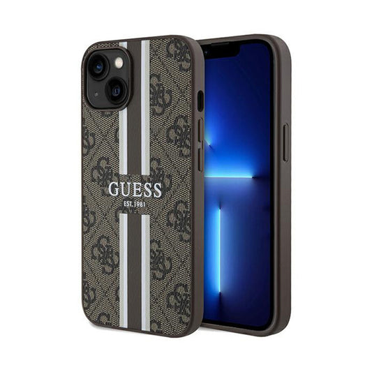 Guess 4G Printed Stripes MagSafe – iPhone 15 dėklas (rudas)