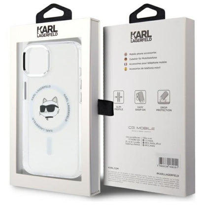 Karl Lagerfeld IML Metal Choupette Head MagSafe – dėklas skirtas iPhone 15 (baltas)