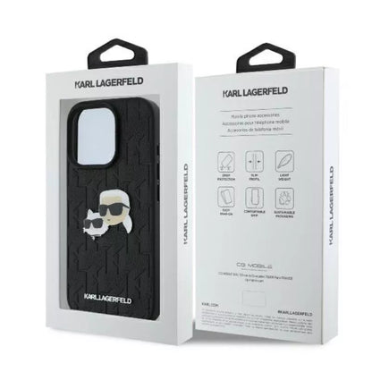 Karl Lagerfeld Monogram Karl & Choupette galvos smeigtukas – dėklas iPhone 16 Pro Max (juodas)