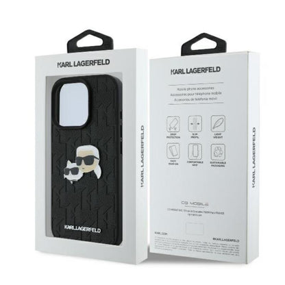 Karl Lagerfeld Monogram Karl & Choupette galvos smeigtukas – dėklas iPhone 16 Pro Max (juodas)