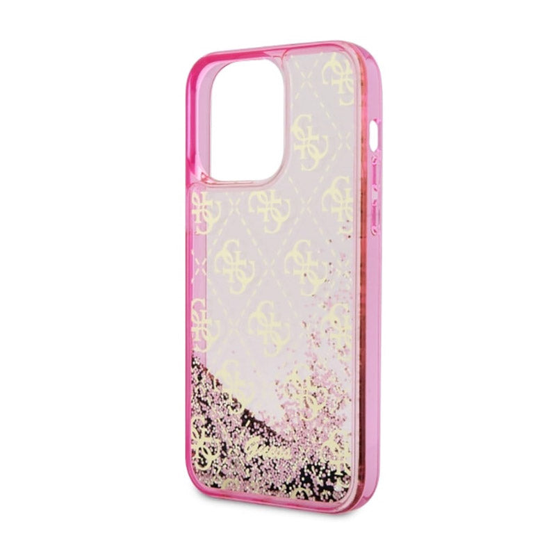 Guess Liquid Glitter Transculent 4G – iPhone 14 Pro Max dėklas (rožinis)