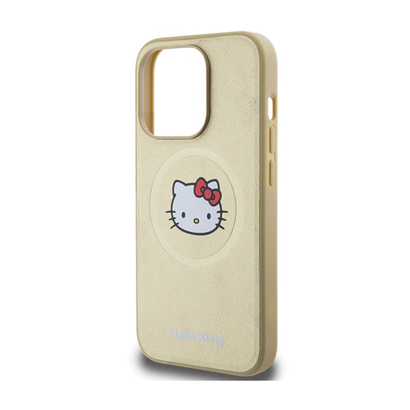 Hello Kitty Leather Kitty Head MagSafe – dėklas iPhone 15 Pro (aukso)
