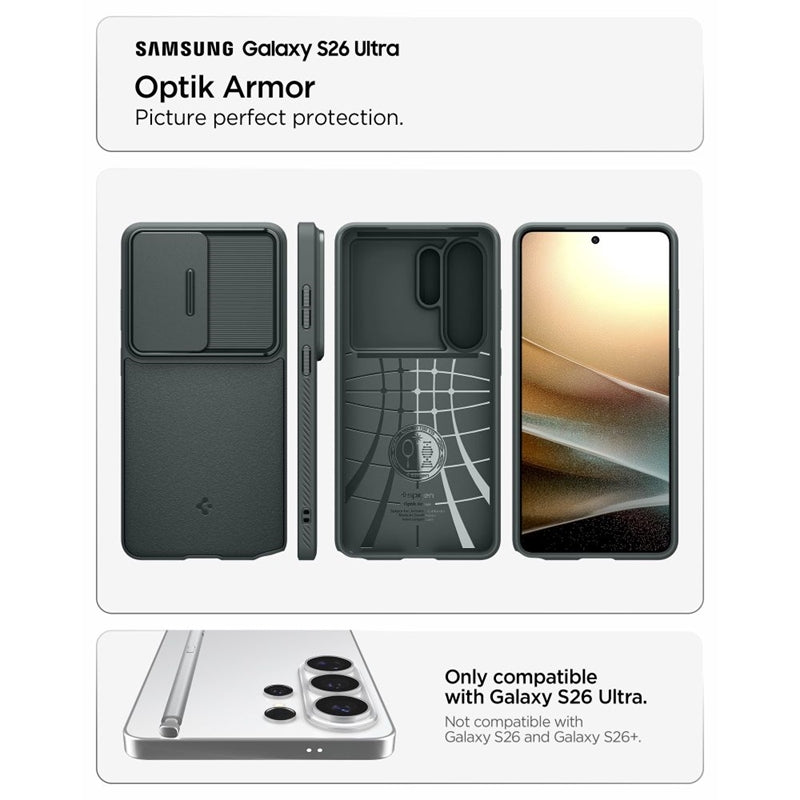 Spigen Optik Armor – dėklas, skirtas Samsung Galaxy S26 Ultra (Abyss Green)