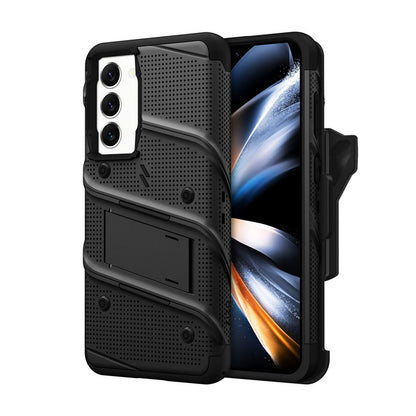 ZIZO BOLT serija – šarvuotas dėklas, skirtas Samsung Galaxy S23+ su 9H stiklu ekranui + laikiklis su stovu (juodas)
