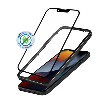Crong Anti-Bakterinis 3D Armor Glass – 9H grūdintas stiklas visam ekranui iPhone 14 Plus / iPhone 13 Pro Max + montavimo rėmelis
