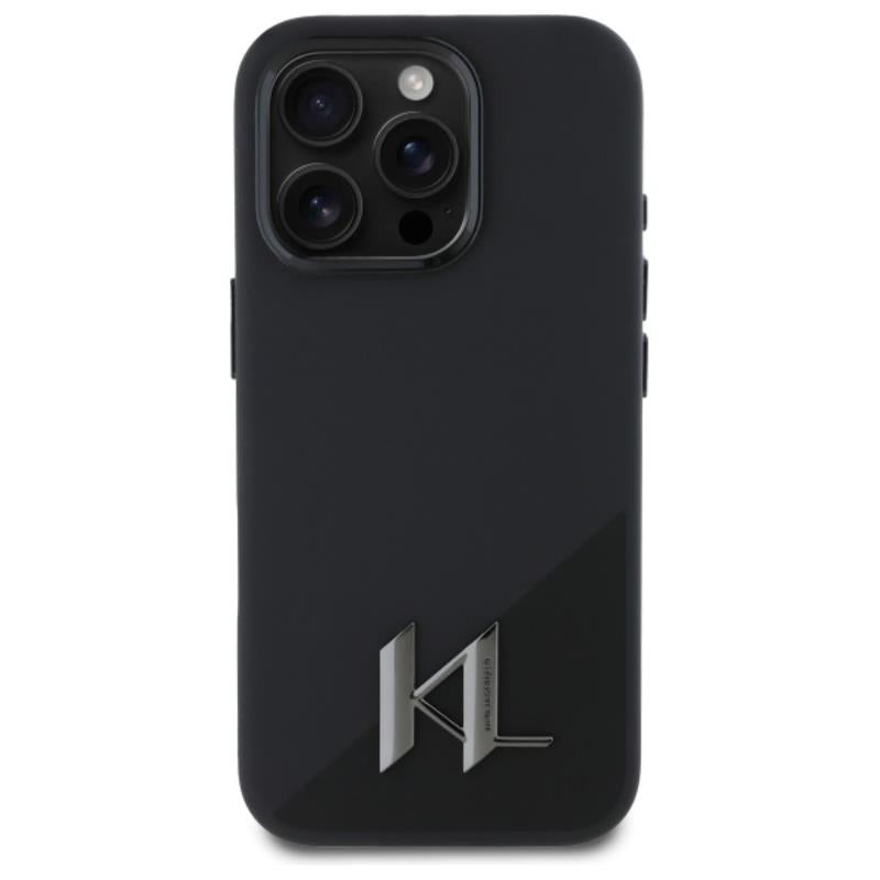 Karl Lagerfeld Silikoninis Shadow Metal Initial MagSafe – dėklas, skirtas iPhone 16 Pro (juodas)