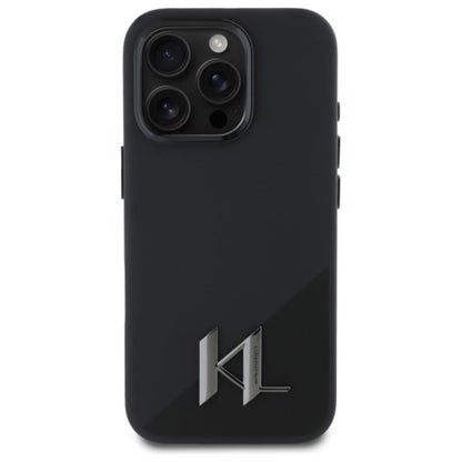 Karl Lagerfeld Silikoninis Shadow Metal Initial MagSafe – dėklas, skirtas iPhone 16 Pro (juodas)