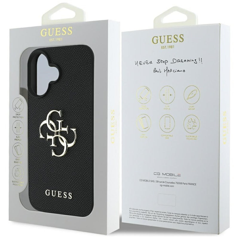 Guess Grained Big 4G Logo Small Classic Logo – dėklas skirtas iPhone 16 (juodas)