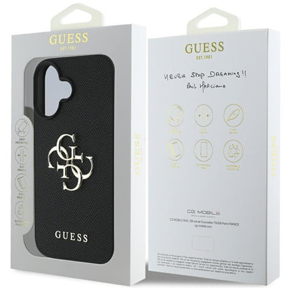 Guess Grained Big 4G Logo Small Classic Logo – dėklas skirtas iPhone 16 (juodas)