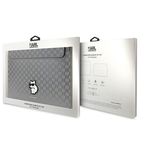 Karl Lagerfeld NFT Saffiano Monogram Ikonik Choupette dėklas - 14" nešiojamojo kompiuterio dėklas (sidabrinis)