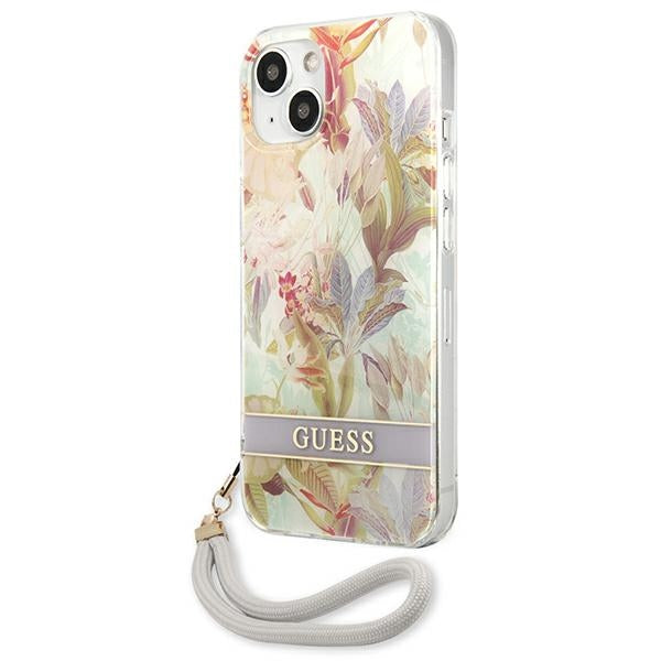 Guess Flower Cord - dėklas iPhone 13 mini (violetinis)