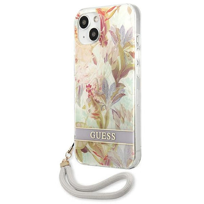 Guess Flower Cord - dėklas iPhone 13 mini (violetinis)