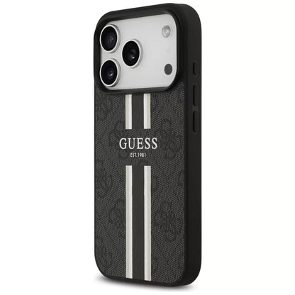Guess 4G Printed Stripes MagSafe dėklas iPhone 17 Pro (juodas)