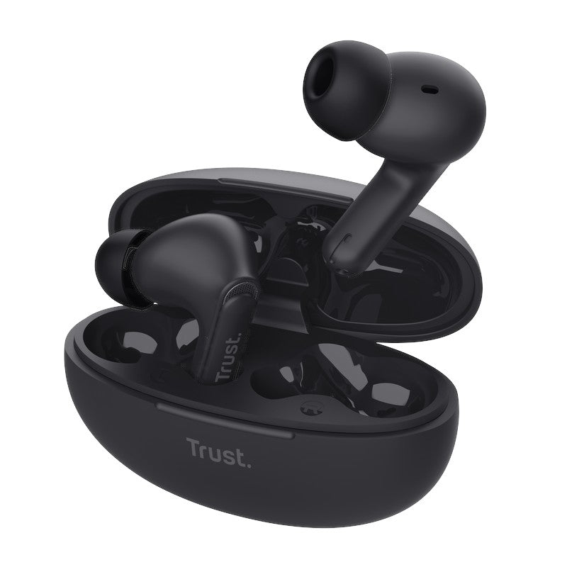 Trust Yavi – belaidės „In-Ear“ „Bluetooth TWS“ ausinės su įkrovimo dėklu ir ENC (juodos)