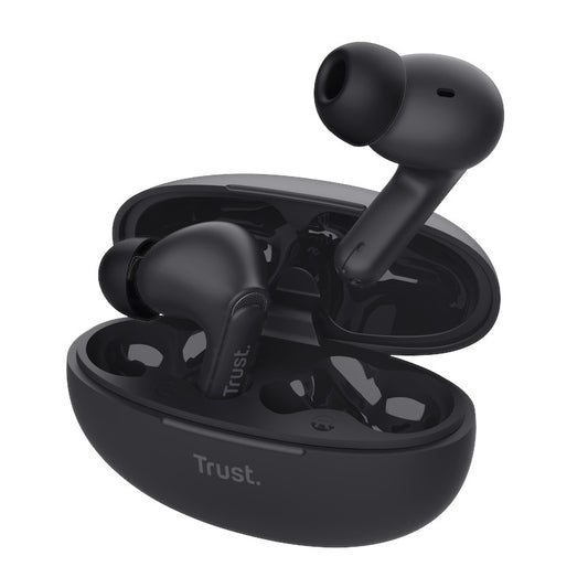 Trust Yavi – belaidės „In-Ear“ „Bluetooth TWS“ ausinės su įkrovimo dėklu ir ENC (juodos)