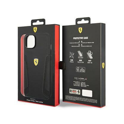 Ferrari Leather Stamp Sides - dėklas, skirtas iPhone 14 Plus (juoda)