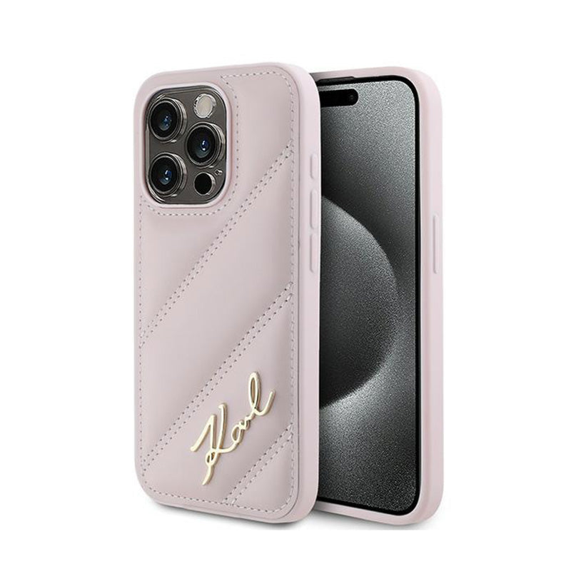 Karl Lagerfeld Diagonal Quilted Script – Dėklas skirtas iPhone 15 Pro (Rožinis)