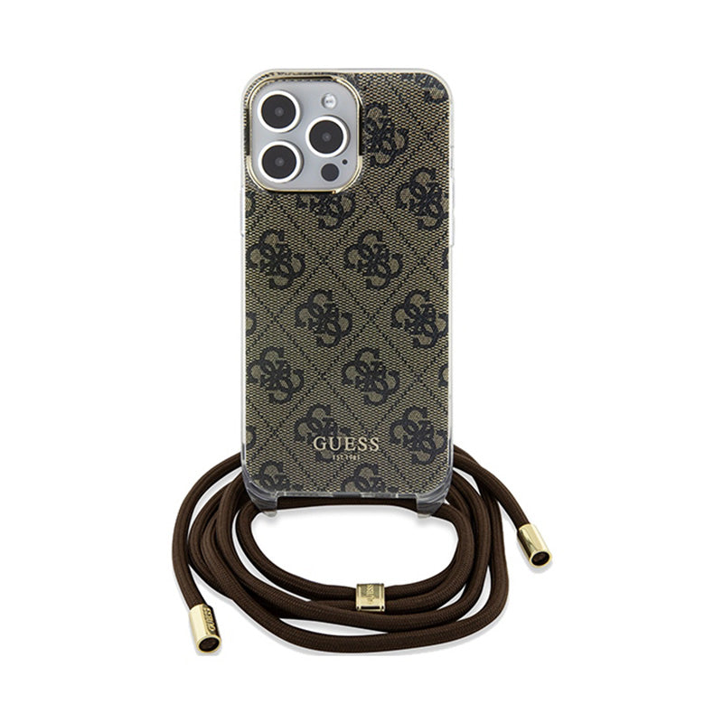 Guess Crossbody Cord 4G Print – iPhone 15 Pro dėklas (rudas)
