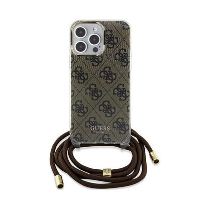 Guess Crossbody Cord 4G Print – iPhone 15 Pro dėklas (rudas)