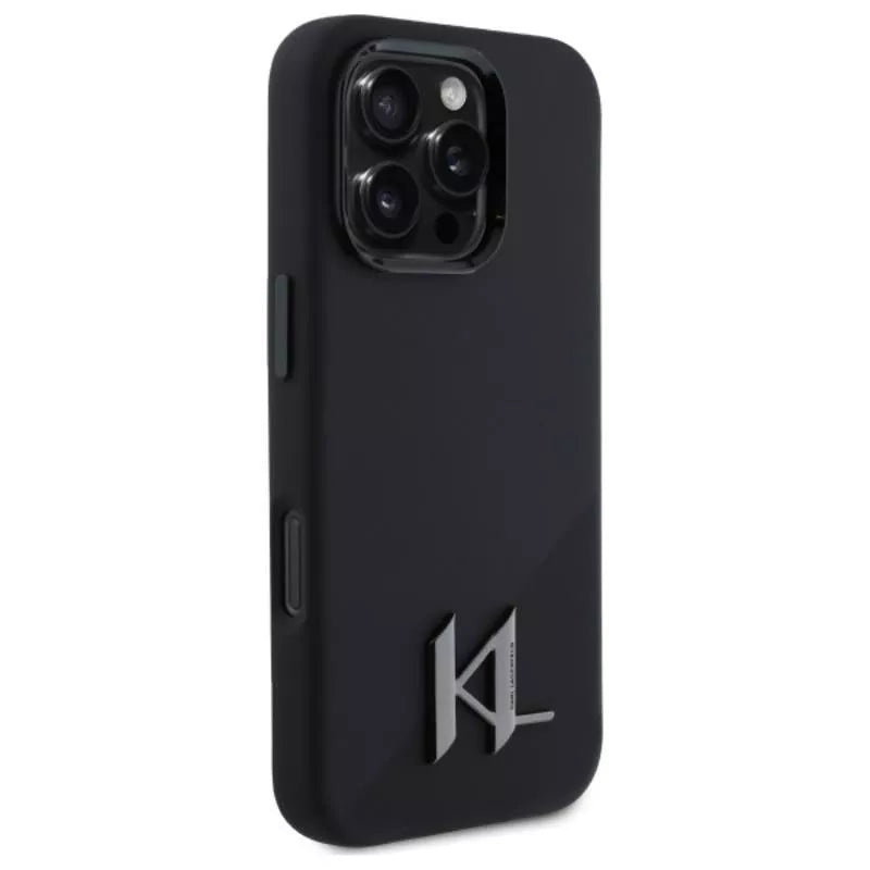 Karl Lagerfeld Silikoninis Shadow Metal Initial MagSafe – dėklas, skirtas iPhone 16 Pro (juodas)