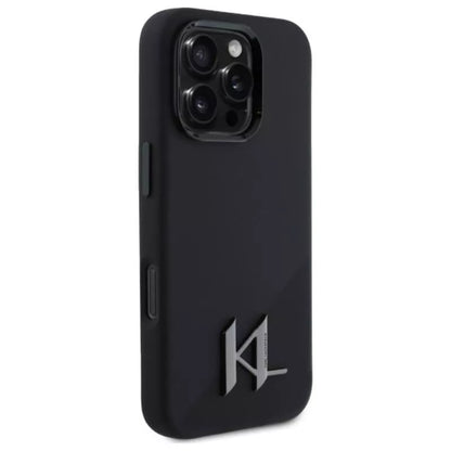 Karl Lagerfeld Silikoninis Shadow Metal Initial MagSafe – dėklas, skirtas iPhone 16 Pro (juodas)