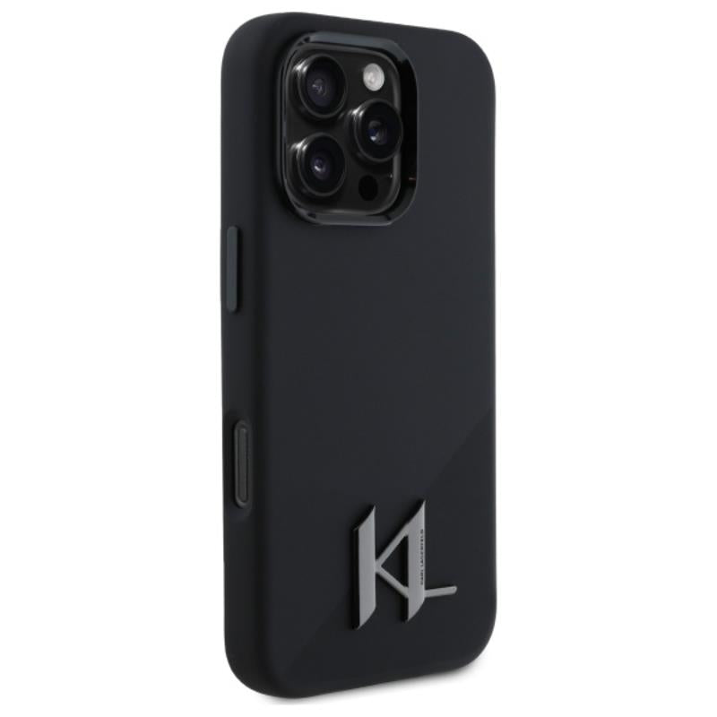 Karl Lagerfeld Silikoninis Shadow Metal Initial MagSafe – dėklas, skirtas iPhone 16 Pro (juodas)