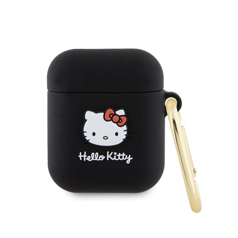 „Hello Kitty“ silikoninis 3D „Kitty“ galvos dėklas, skirtas „AirPods“ 1/2 kartos (juoda)