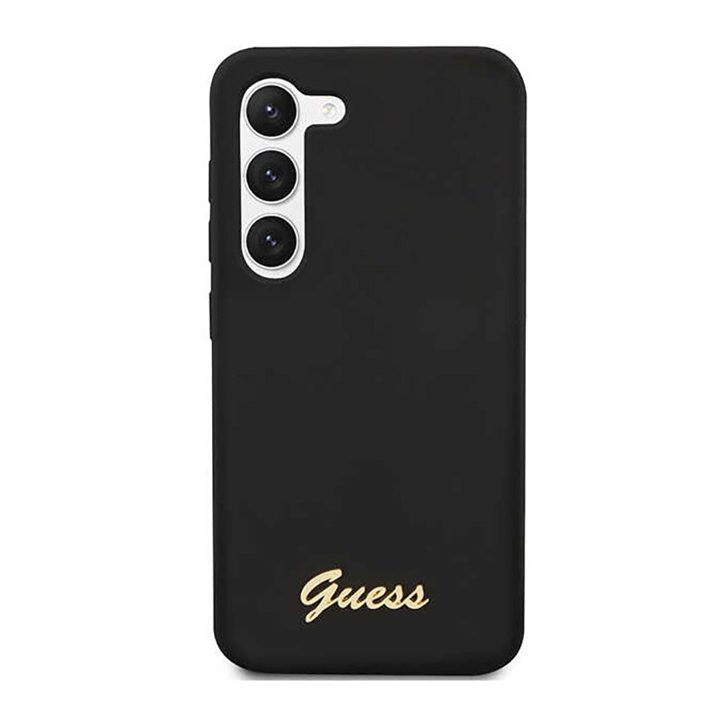 Guess silikoninis dėklas "Script Metal Logo" - Samsung Galaxy S23 (juodas)