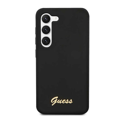 Guess silikoninis dėklas "Script Metal Logo" - Samsung Galaxy S23 (juodas)
