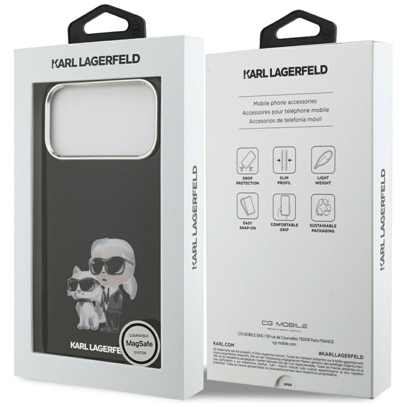 Karl Lagerfeld IML Aquarelle Karl & Choupette & Logo MagSafe - dėklas iPhone 17 Pro (juodas)