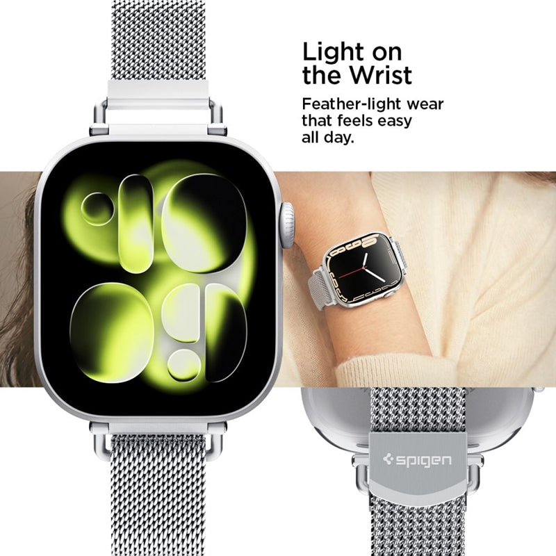 Spigen WBM4 - Nerūdijančio plieno apyrankė, skirta Apple Watch 40/41/42 mm (Sidabrinė)