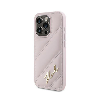 Karl Lagerfeld Diagonal Quilted Script – Dėklas skirtas iPhone 15 Pro (Rožinis)
