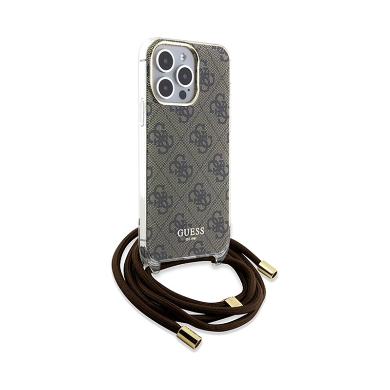 Guess Crossbody Cord 4G Print – iPhone 15 Pro dėklas (rudas)