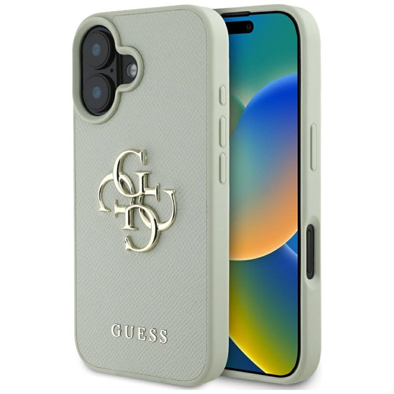 Guess Grained Big 4G Logo Small Classic Logo – dėklas iPhone 16 (žalias)
